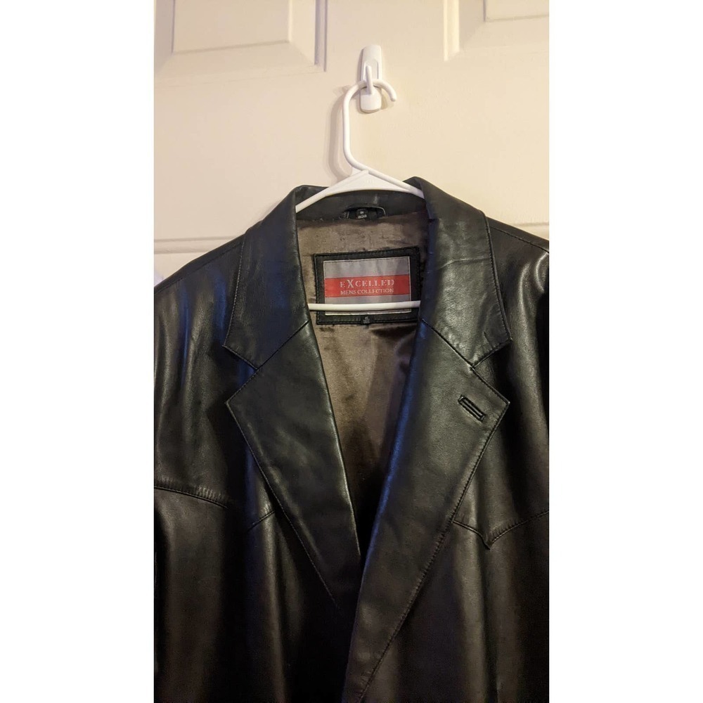 Excelled Leather Black Leather Jacket, 46 Tall Vintage - Picture 3 of 15